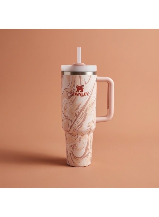 Stanley The IceFlow Tumbler 40 oz / 1.18 L – Stainless Steel Insulated Travel Mug with Leak-Resistant Lid, Handle, and Flip Straw – Pink and Beige Marble Pattern - Image 1