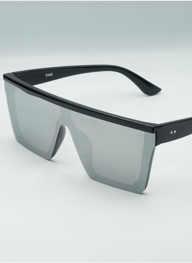 زاس نظارات شمسية كبيرة الحجم بتصميم عصري من ZAAS Aviator Mirrored Square للرجال والنساء | حماية من الأشعة فوق البنفسجية UV400 | نظارات عصرية  - Image 1