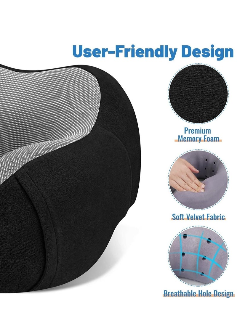 Travel Pillow Airplane Neck Pillow With Eye Mask Ear Plug Storage Bag Neck & Head Support Pillow Memory Foam Neck Pillow Suitable for Sleeping Airplane Car Office and Home （Grey) - Image 3