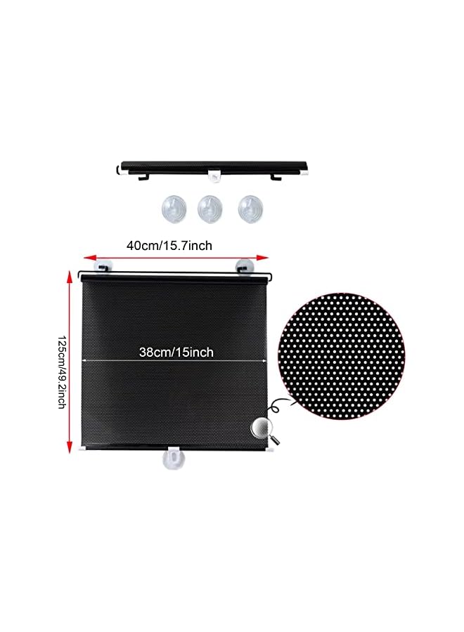 The Bros Blackout Blind Shade with Suction Cups Temporary Retractable Window Cover Curtain,Privacy Screen and Sun Protection,for Living Kitchen Office Car,No Drilling Required (Black,40x125cm/15.7x49.2in) - Image 2