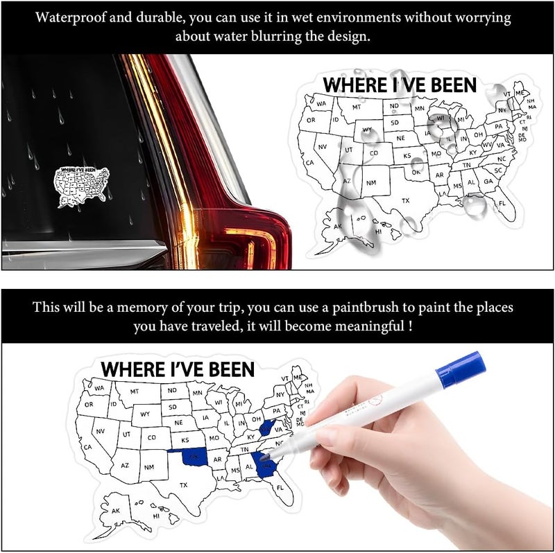 FSTURIOS 3PCS Where I've Been Map Vinyl Coloring Sticker, 3" Waterproof Decal Visited United States Map Decals, UV-Protected USA Travel Map Bumper Sticker for Trailer RV Car Truck - Image 4