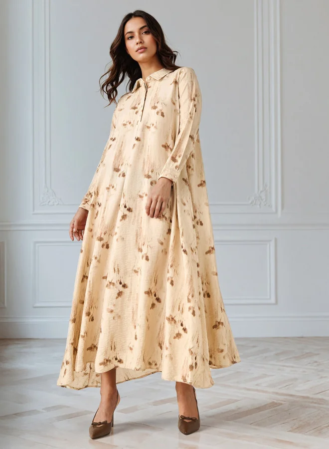 Iconic Iconic Printed Collared Trapeze Dress