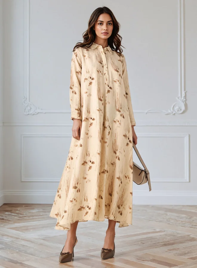 Iconic Iconic Printed Collared Trapeze Dress