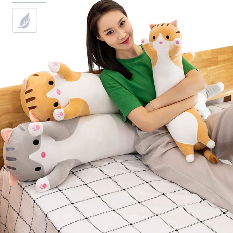 Oeonuas Store Oeonuas Cute Cat Plush Long Body Pillow Cuddle Cartoon Stuffed Animals Cat Plushie Soft Doll Pillows Gifts for Kids GirlsGray 27 - Image 3