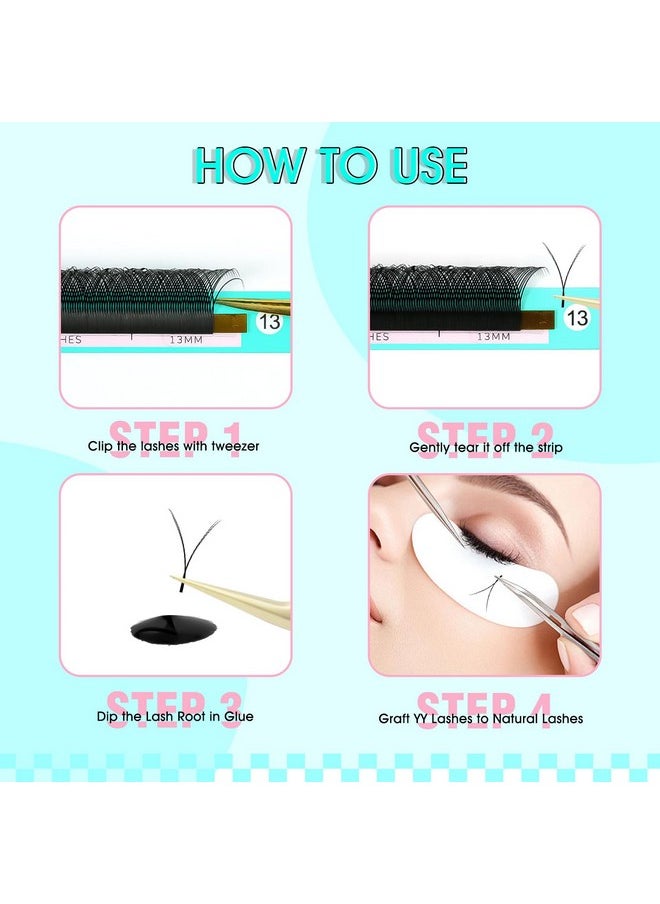 VAVALASH Y Lash Extensions D Curl 0.07mm 8-15mm Mix Tray Easy Premade Volume 4D Fans Eyelash Extension YY Type Natural Volume Lashes Extension Soft Matte Black Lashes (YY-0.07-D-8-15mm)