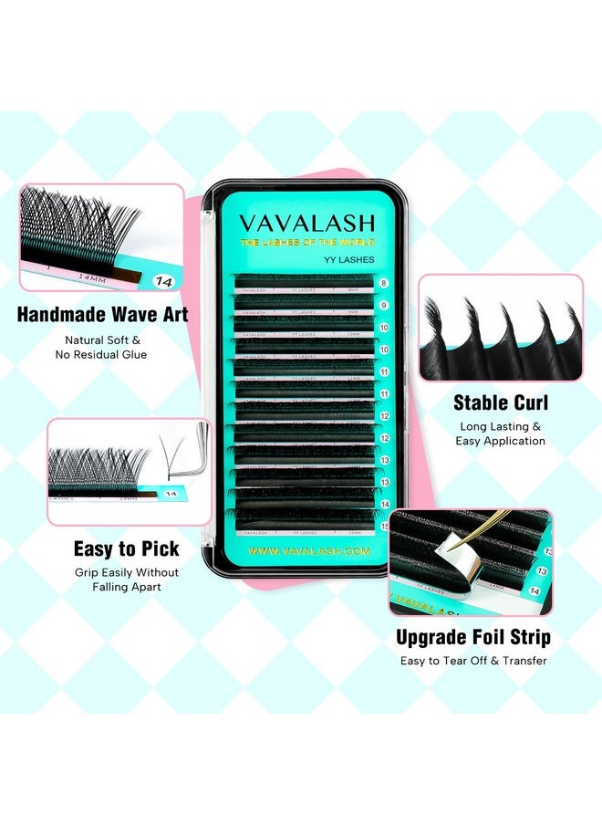 VAVALASH Y Lash Extensions D Curl 0.07mm 8-15mm Mix Tray Easy Premade Volume 4D Fans Eyelash Extension YY Type Natural Volume Lashes Extension Soft Matte Black Lashes (YY-0.07-D-8-15mm)