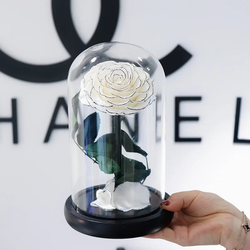 Bluejw Eternal Rose Gift for Mom, Preserved Flower in Glass Dome with LED, Forever Roses Valentines Day, Dried Plants Decor - Image 1