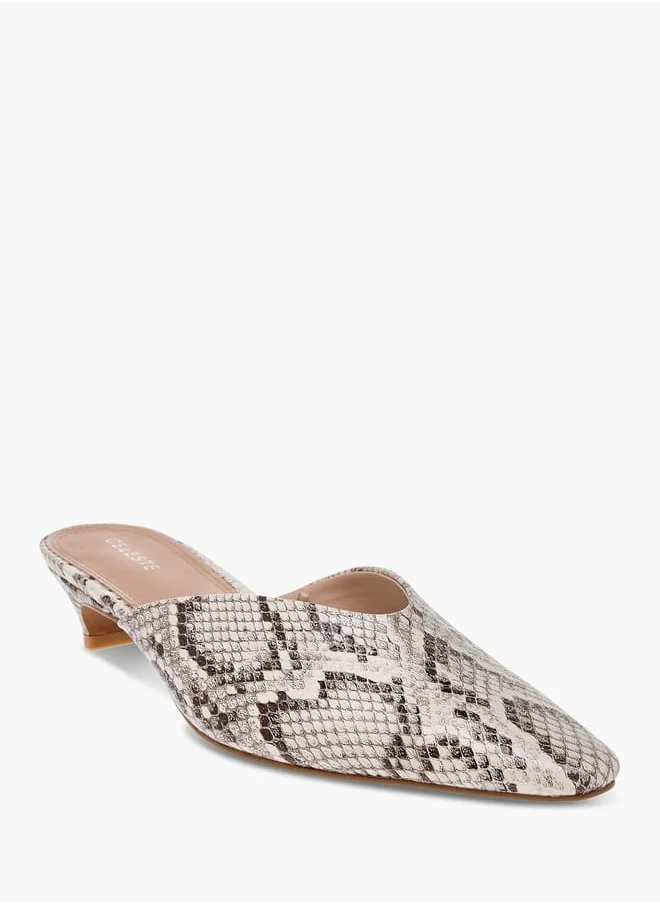 سيليست Women's Solid Pointed Toe Slip-On Mules with Kitten Heels