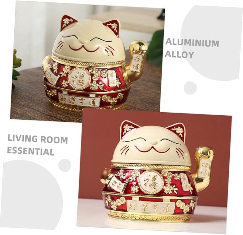 Vintage Cat Shaped Windproof Ashtray With Lid Portable Alloy Tabletop Decor - Image 4