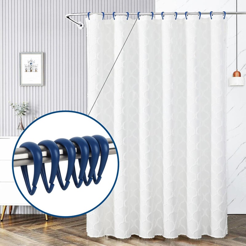 Topspring Navy Blue Plastic Shower Curtain Hooks Rings - 12 Pcs Drop Shaped Dark Blue Shower Hooks for Curtain Bathroom Shower Rod - Image 5