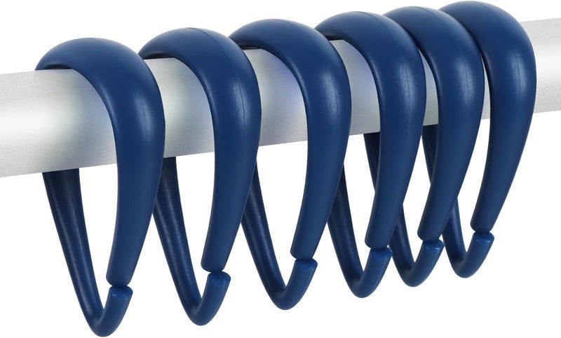 Topspring Navy Blue Plastic Shower Curtain Hooks Rings - 12 Pcs Drop Shaped Dark Blue Shower Hooks for Curtain Bathroom Shower Rod - Image 1