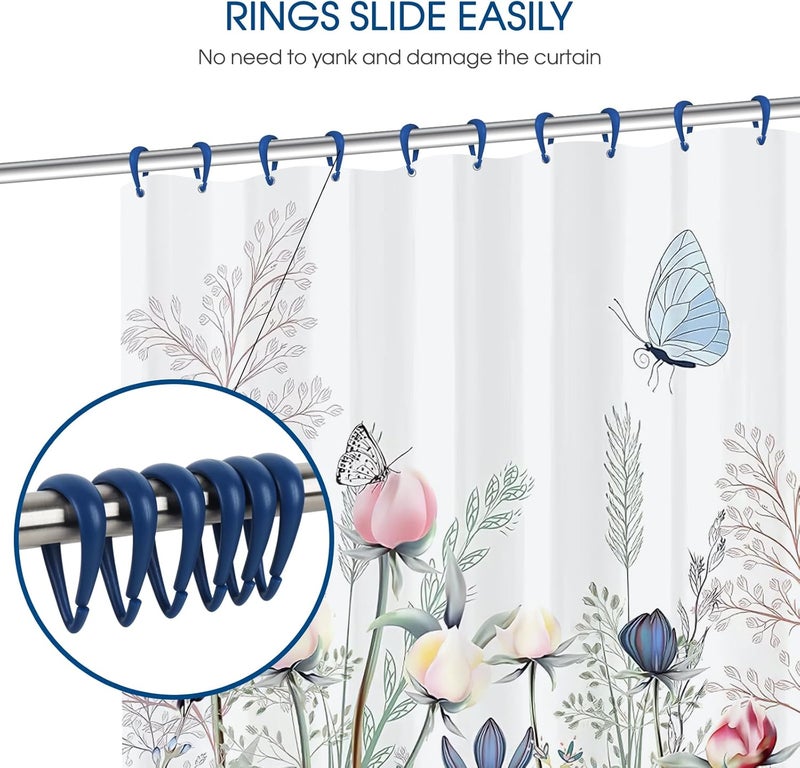 Topspring Navy Blue Plastic Shower Curtain Hooks Rings - 12 Pcs Drop Shaped Dark Blue Shower Hooks for Curtain Bathroom Shower Rod - Image 3