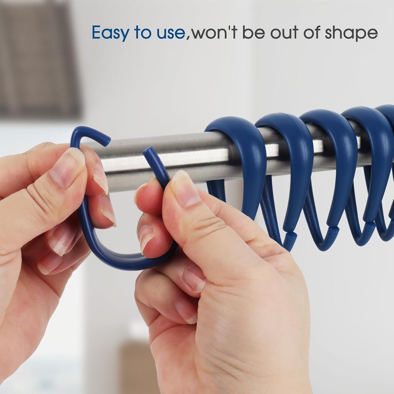 Topspring Navy Blue Plastic Shower Curtain Hooks Rings - 12 Pcs Drop Shaped Dark Blue Shower Hooks for Curtain Bathroom Shower Rod - Image 2