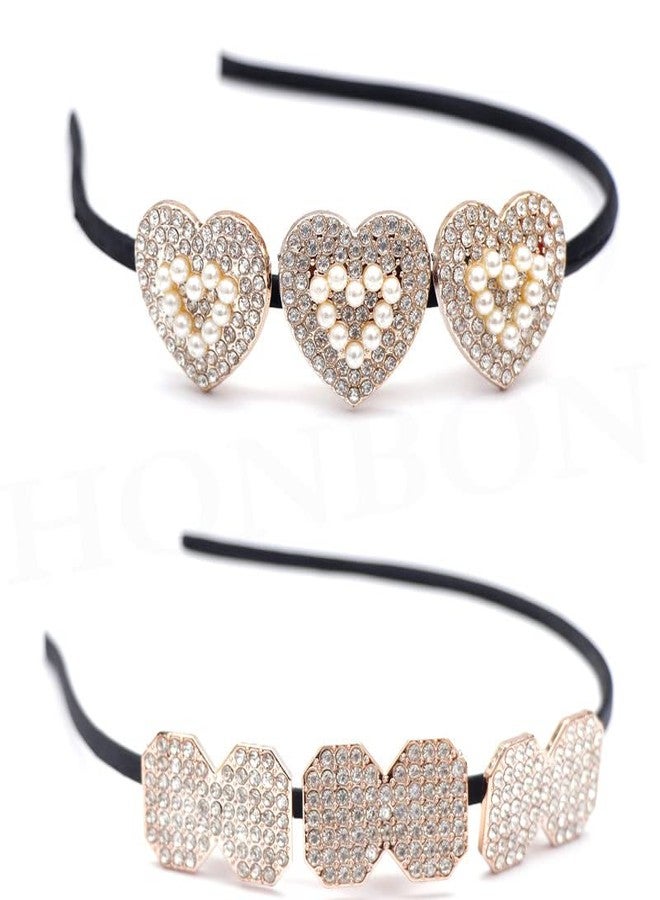 Honbon Crystal Headband Rhinestone Headband Bridal Hairband Wedding Hairband Bridal Headpiece Wedding Hair Accessory Fancy Hairband Pack of 2pcs - Image 1
