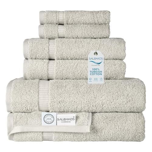 SALBAKOS 100% Turkish Cotton Towel Set of 6 Piece Stone | Premium Quality Hotel & Spa Collection 2 Washcloth, 2 Hand, 2 Bath Towel Sets for Bathroom | Made in Turkey (Stone, 6 Piece Towel Set) - Image 1