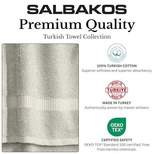 SALBAKOS 100% Turkish Cotton Towel Set of 6 Piece Stone | Premium Quality Hotel & Spa Collection 2 Washcloth, 2 Hand, 2 Bath Towel Sets for Bathroom | Made in Turkey (Stone, 6 Piece Towel Set) - Image 2