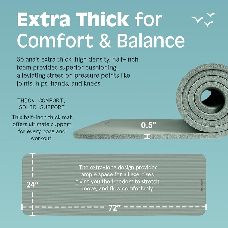 Retrospec Solana Yoga Mat Thick 1/2in Non-Slip Workout Mat with Nylon Strap - 72x24in Exercise Mat for Pilates, Stretching & Fitness - BPA Free, Easy Clean - Image 3