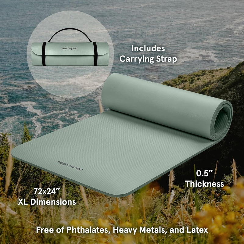 Retrospec Solana Yoga Mat Thick 1/2in Non-Slip Workout Mat with Nylon Strap - 72x24in Exercise Mat for Pilates, Stretching & Fitness - BPA Free, Easy Clean - Image 2