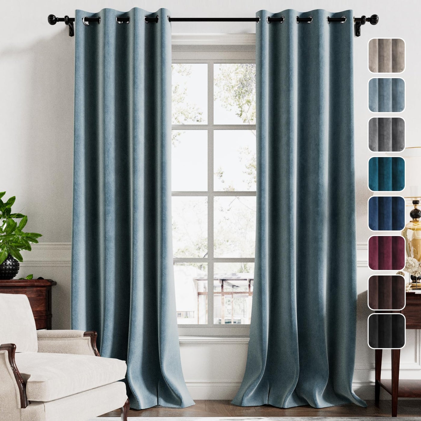 HVERSAILTEX Luxury Velvet Curtains for Bedroom 108 Inches Length 2 Panels Set Thermal Insulated Curtains for Living Room Energy Saving Grommet Drapes for Theatre Hall Stone Blue