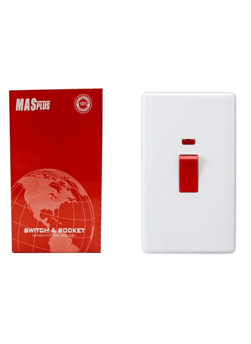 45A 7*14 White Wide Air Conditioner Switch, 250 V, 50/60 Hz; Geyser Water Heater, Refrigerator—Energy Efficient, Durable Design with Overload Protection, Easy Installation, & High Voltage Capacity