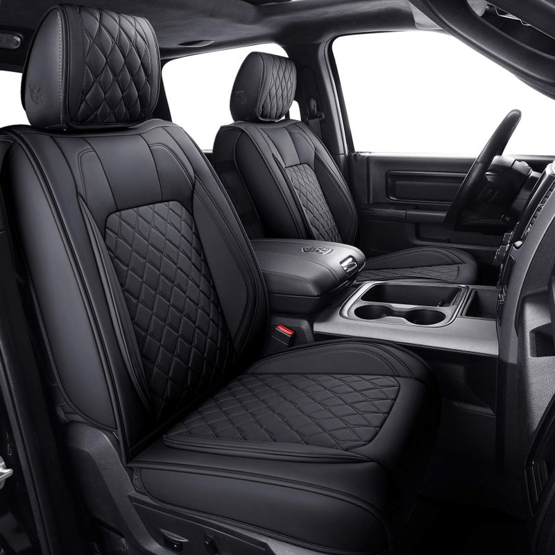 Aierxuan Dodge Ram Car Seat Covers Custom Fit 20092025 1500 20102025 25003500 Laramie Big Horn Longhorn Crew Quad Regular Cab Waterproof Leather Truck Pickup CushionsFull SetBlack