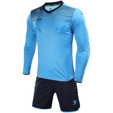 KELME Men Women Padded Goalkeeper Jersey and Shorts, Youth Soccer Goalie Shirt Long Sleeve, Adult Keeper Uniform Kit,Blue XXS - Image 2