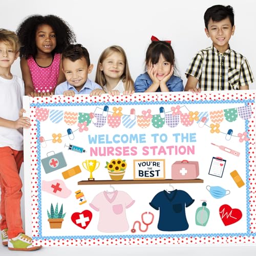 Joffetii 79Pcs School Nurse Bulletin Board Decorations Set Welcome Back to School Classroom Decorations Kit Nurse Appreciation Office Decor Medical RN Cutouts Healthcare Workers Decor for Chalkboard Wall Door - Image 4