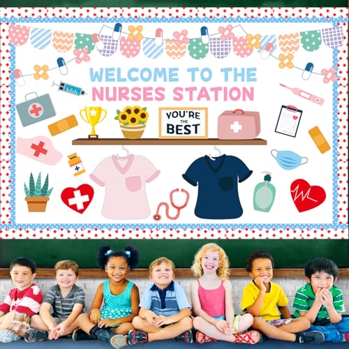 Joffetii 79Pcs School Nurse Bulletin Board Decorations Set Welcome Back to School Classroom Decorations Kit Nurse Appreciation Office Decor Medical RN Cutouts Healthcare Workers Decor for Chalkboard Wall Door - Image 5