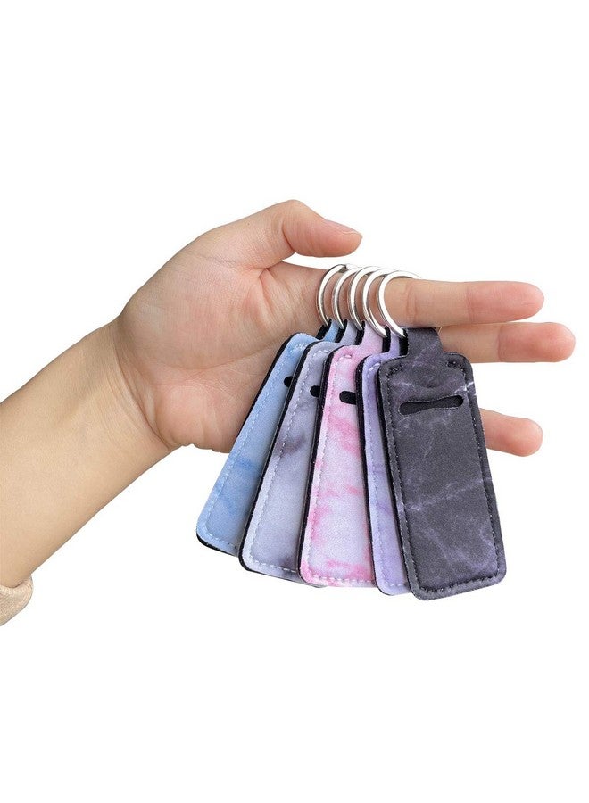 yuntop 5 Pieces Marble Chapstick Holder Keychain Clip-on Sleeve Chapstick Pouch Neoprene Keychains Lipstick Holder Elastic Lip Balm Holster Keychain Holder for Chapstick Tracker Safeguard Travel Accessories - Image 2