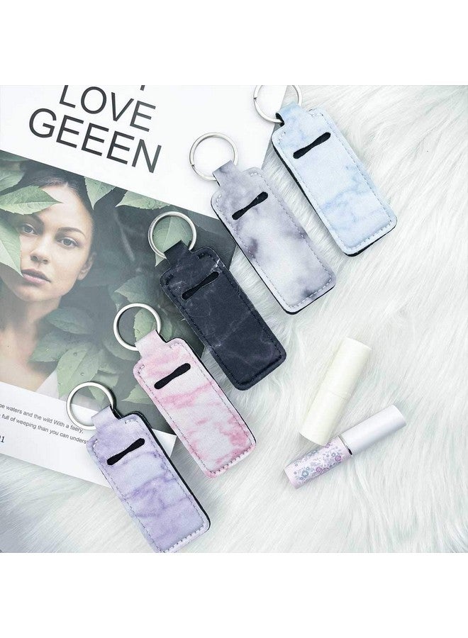 yuntop 5 Pieces Marble Chapstick Holder Keychain Clip-on Sleeve Chapstick Pouch Neoprene Keychains Lipstick Holder Elastic Lip Balm Holster Keychain Holder for Chapstick Tracker Safeguard Travel Accessories - Image 5