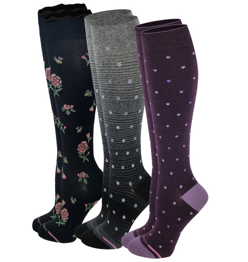 Dr Motion Women's Compression Knee High Socks, 15-20 mmHg, 3 Pairs (PT#E, 9-11) - Image 1