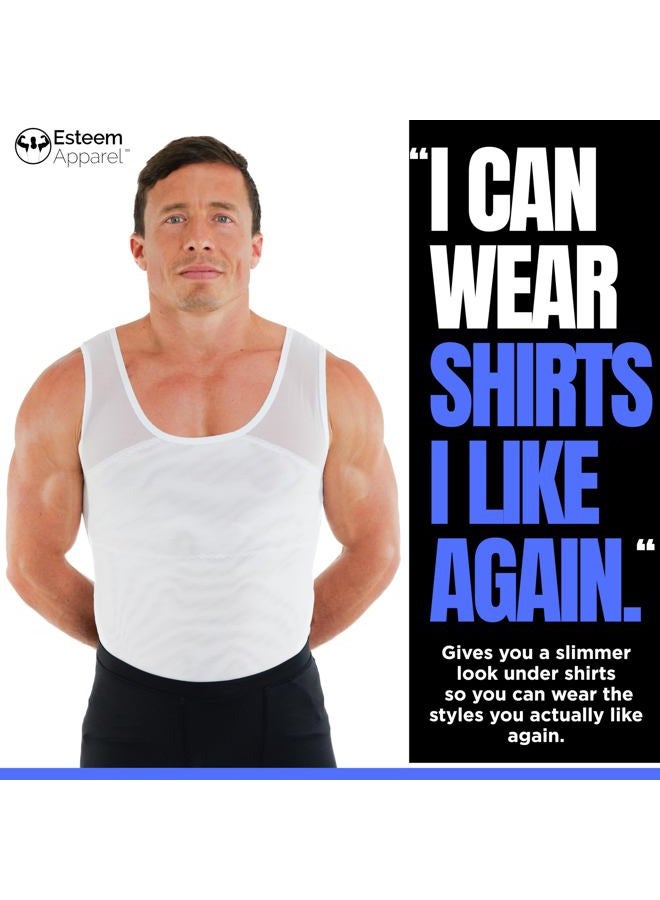 Esteem Apparel (X-Large, أبيض) - قميص ضغط أصلي للرجال من Esteem Apparel لإخفاء التثدي وشد الجسم - Image 4