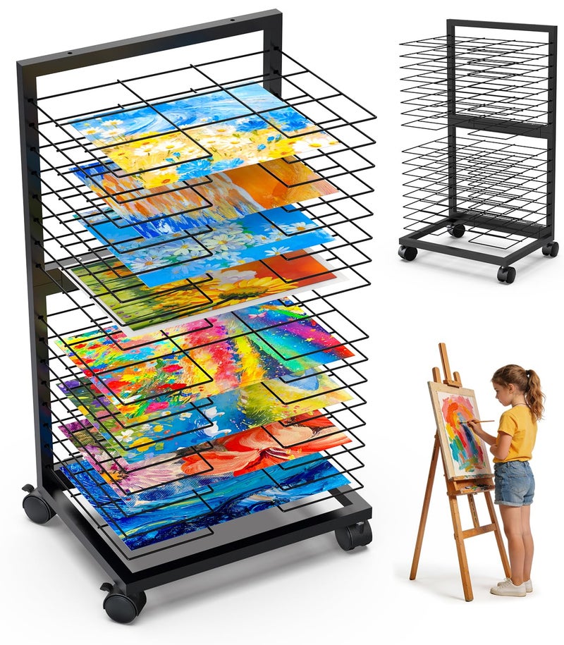 TURNRISE Art Drying Rack 0.138" Thickened Paint Drying Rack Concave Painting Racks with 4 Casters, 3lbs Load Capacity Wire Paint Drying Stand for Classroom Art Studios, Schools, Preschool - Image 1