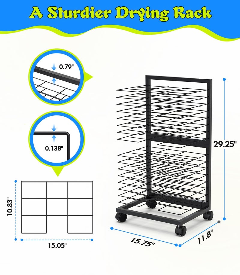 TURNRISE Art Drying Rack 0.138" Thickened Paint Drying Rack Concave Painting Racks with 4 Casters, 3lbs Load Capacity Wire Paint Drying Stand for Classroom Art Studios, Schools, Preschool - Image 3