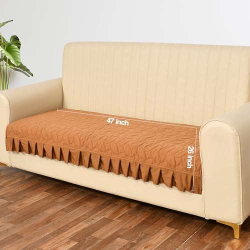 Yellow Weaves Quilted Velvet 2 Seater Sofa Cover Protector with Frill, Anti-Slip Sofa Cover Seat Mat (47 x 26 Inch), Golden Brown - Image 5