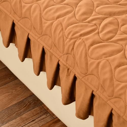 Yellow Weaves Quilted Velvet 2 Seater Sofa Cover Protector with Frill, Anti-Slip Sofa Cover Seat Mat (47 x 26 Inch), Golden Brown - Image 3