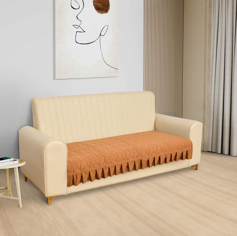 Yellow Weaves Quilted Velvet 2 Seater Sofa Cover Protector with Frill, Anti-Slip Sofa Cover Seat Mat (47 x 26 Inch), Golden Brown - Image 2