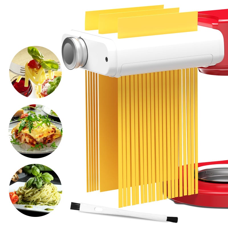 NEWSETS Pasta Maker Attachment for Kitchenaid Cuisinart Mixers Noodle Maker 3 in 1 Set of Pasta Roller Fettuccine Cutter Spaghetti Cutter and Cleaning Brush Electric Pasta Makers White 