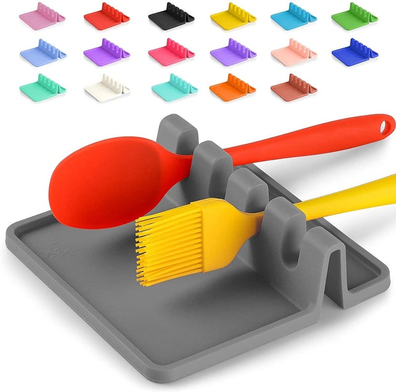Zollyss 1pcs Silicone Utensil Rest with Drip Pad for Multiple Utensils, Heat-Resistant, BPA-Free Spoon Rest & Spoon Holder for Stove Top, Kitchen Utensil Holder for Spoons, Ladles, Tongs & More-Multi - Image 1
