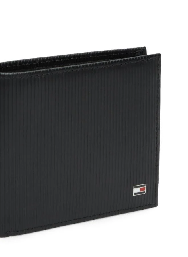 Tommy Hilfiger Black Hilfiger Flag Ribbed Leather Bifold Wallet for Men | Best Price UAE