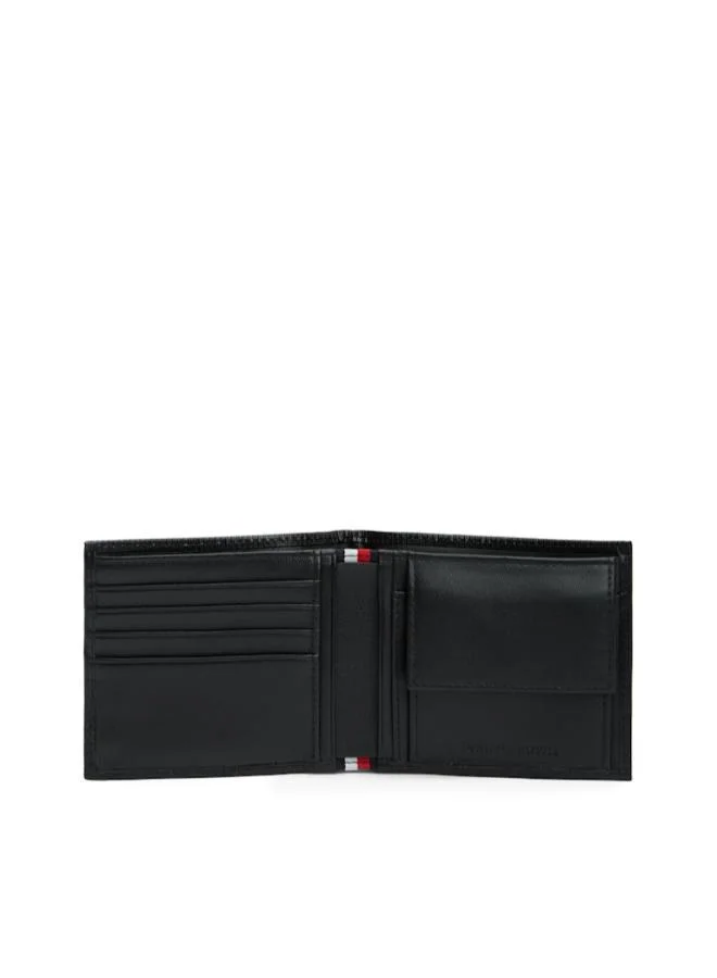 Tommy Hilfiger Black Hilfiger Flag Ribbed Leather Bifold Wallet for Men | Best Price UAE