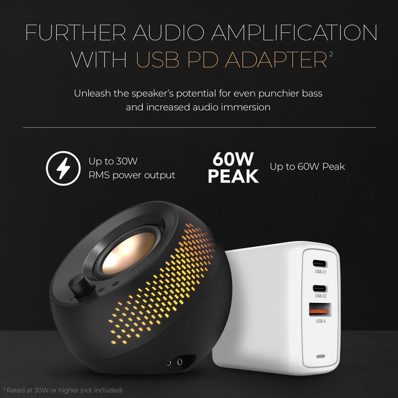 Creative مكبرات صوت كمبيوتر Creative Pebble X Plus 2.1 USB-C مع مضخم صوت وإضاءة RGB قابلة للتخصيص، بلوتوث 5.3، صوت USB، تصل إلى 15 واط RMS للكمبيوتر الشخصي وماك - Image 4