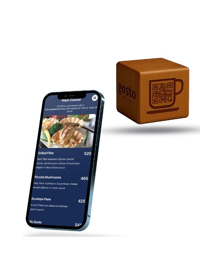 QR code display shaped cube for restaurant, material wood, 7*7*7cm, boost your business - Image 4