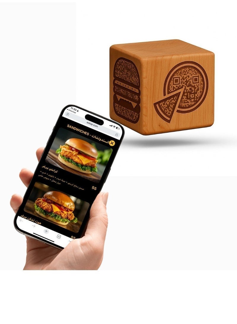 QR code display shaped cube for restaurant, material wood, 7*7*7cm, boost your business - Image 2