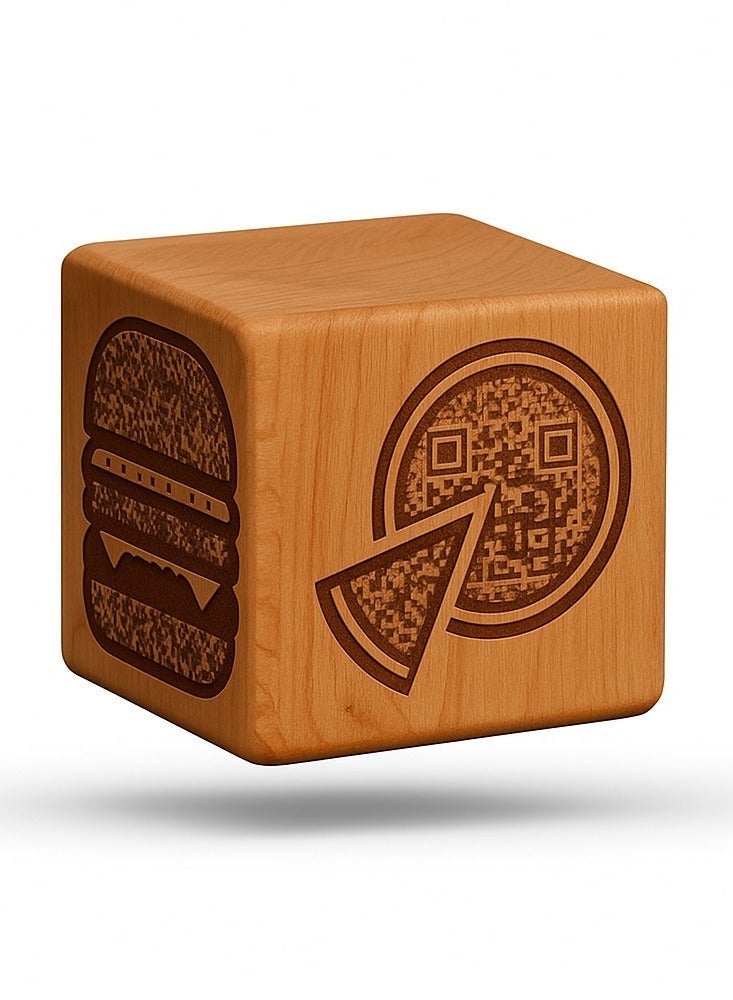 QR code display shaped cube for restaurant, material wood, 7*7*7cm, boost your business - Image 1