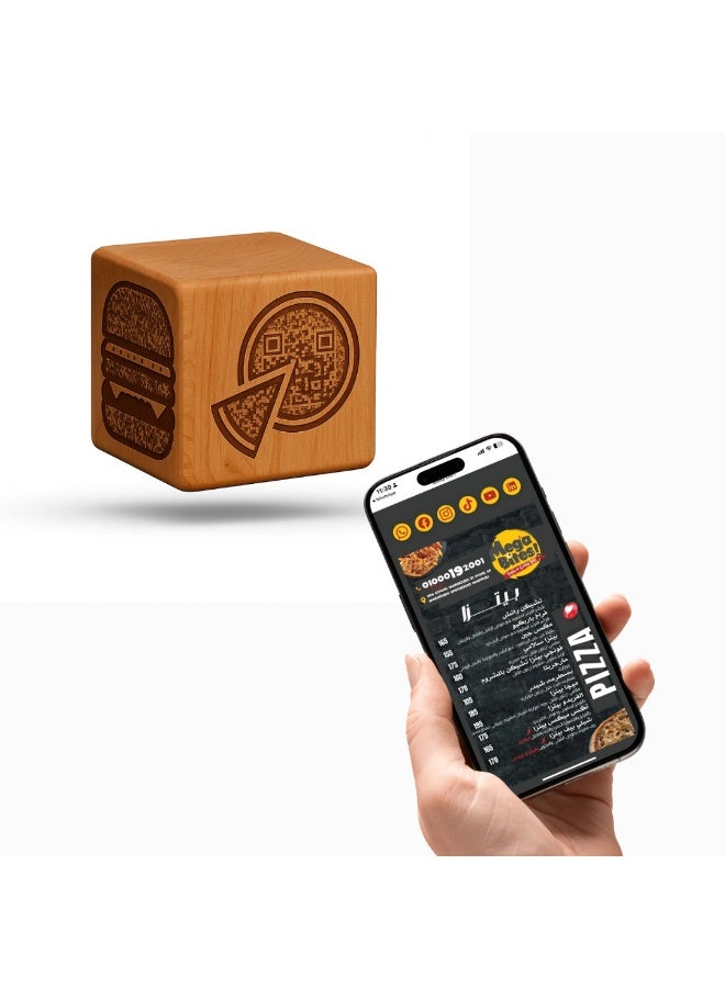 QR code display shaped cube for restaurant, material wood, 7*7*7cm, boost your business - Image 3