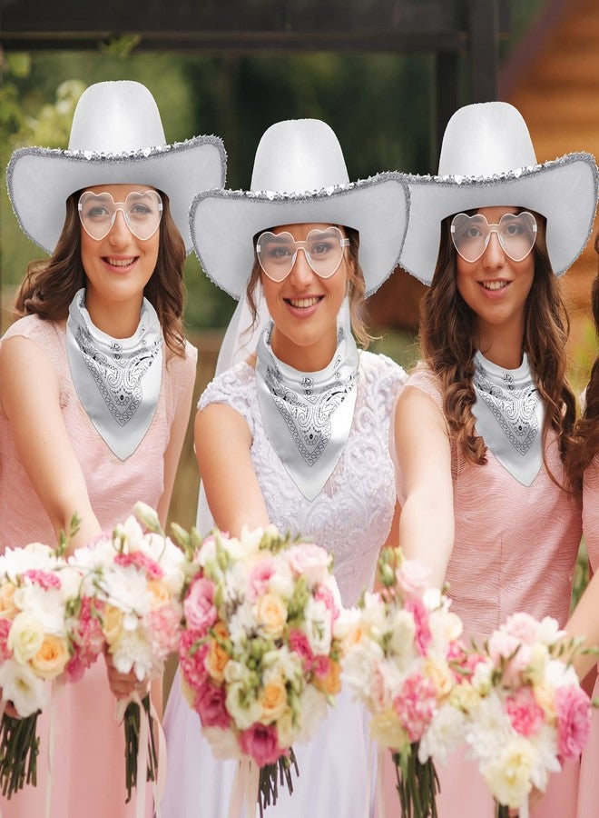 زانماي طقم قبعة رعاة البقر من زانماي مكون من 18 قطعة مع نظارات شمسية على شكل قلب ووشاح بيزلي للنساء والمراهقات (أبيض، بنمط لامع) - Image 5