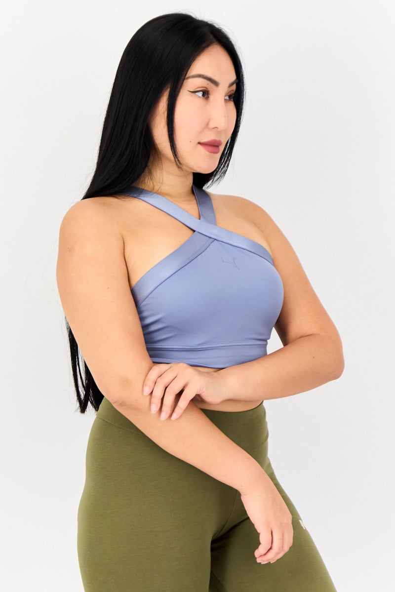 PUMA Women Lightly Padded Sleeveless Training Sports Bra, Dusty Blue - Image 3