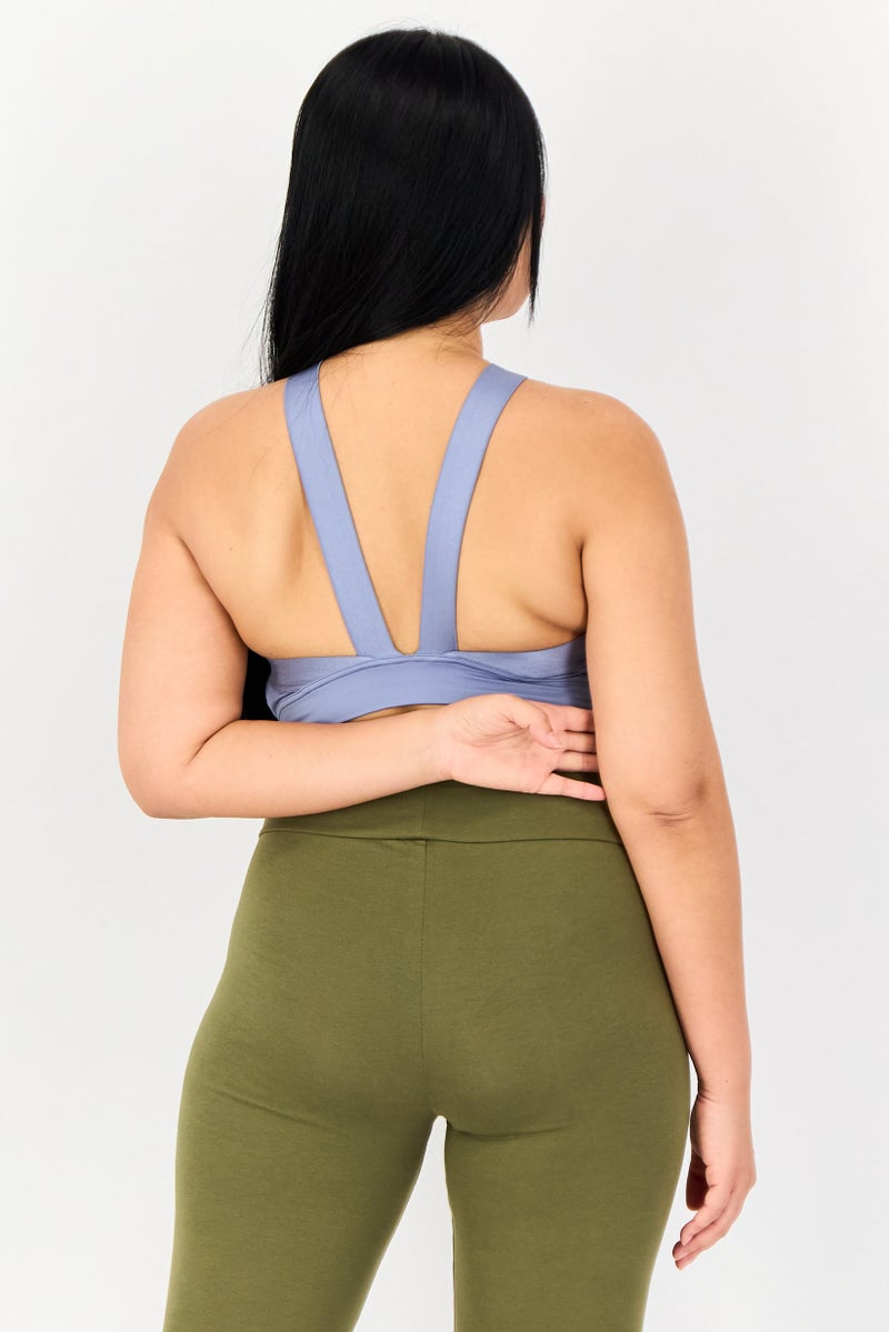 PUMA Women Lightly Padded Sleeveless Training Sports Bra, Dusty Blue - Image 2