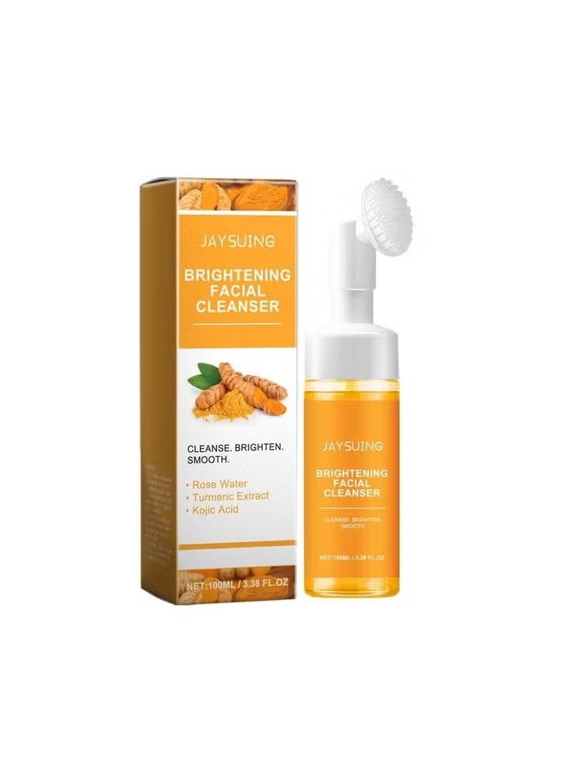 Jaysuing Turmeric Foaming Face Wash-Turmeric Foaming Facial Cleanser with Brush for Deep Cleaning Moisturizing to Reduce Blackhead, Antilacterial and Oil Control - Image 1